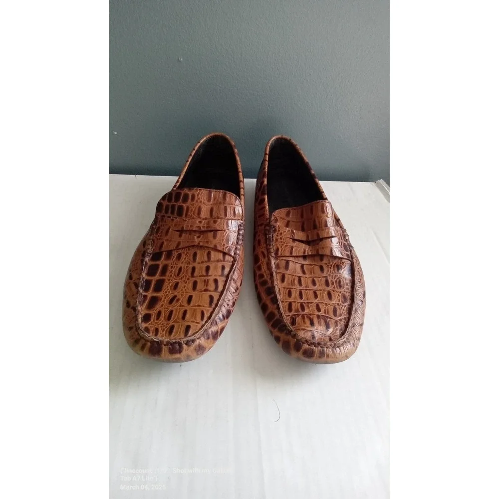 DONALD J. PLINER VINCO 2 Crocodile Print Driving Loafers in‎ Cognac 12 M